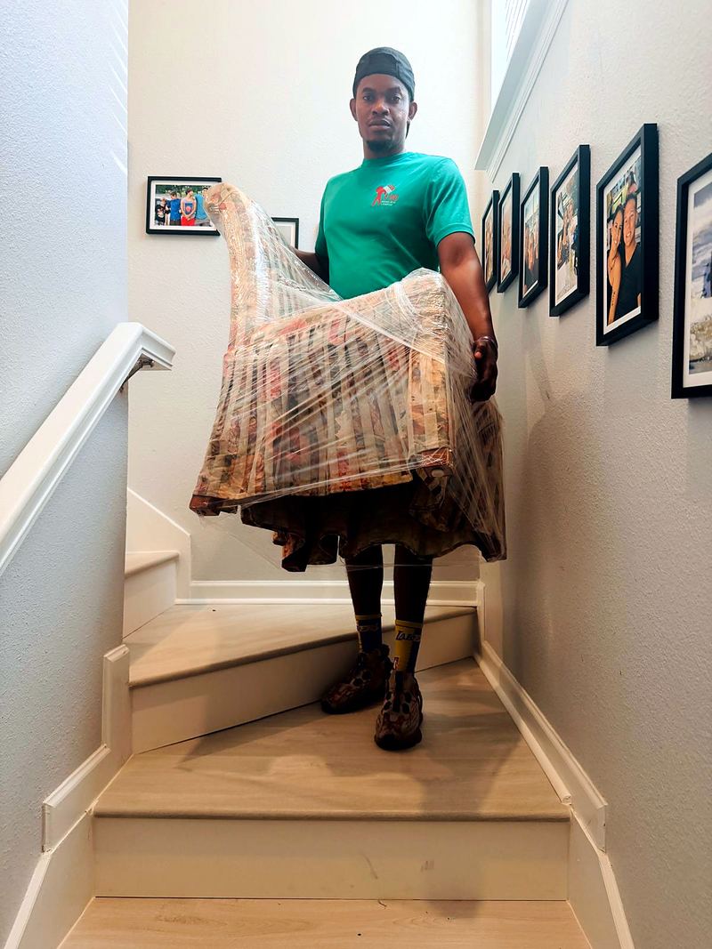 Wrapped chair, careful on the stairs