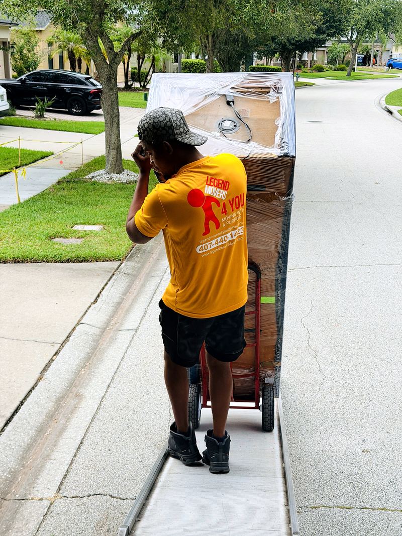 Wrapped and strapped on the hand truck
