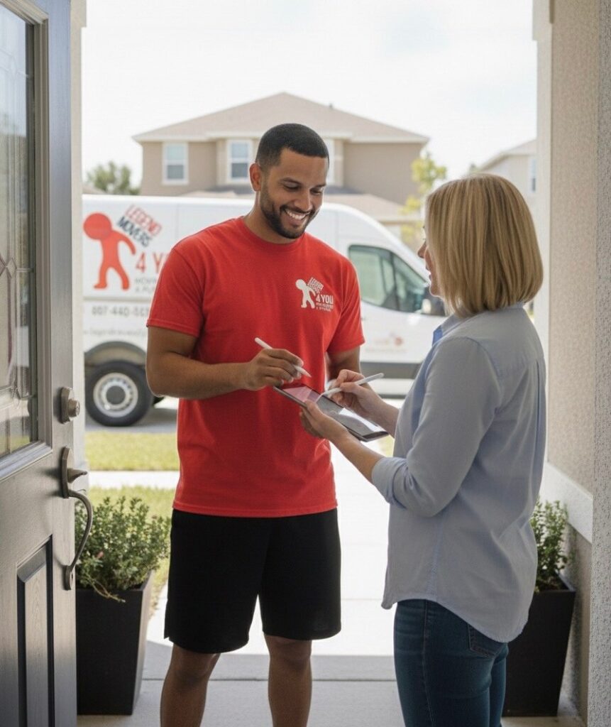 Orlando FL moving professional assisting customer with delivery