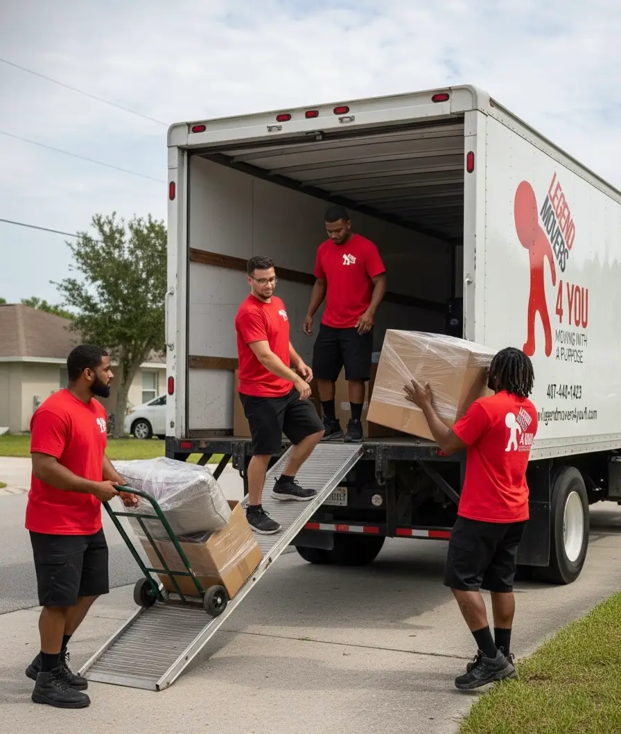 Orlando FL movers loading boxes into moving truck