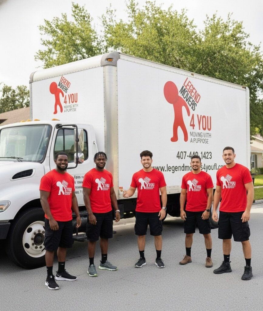 Legend Movers 4 You team standing in front of moving truck in Orlando FL